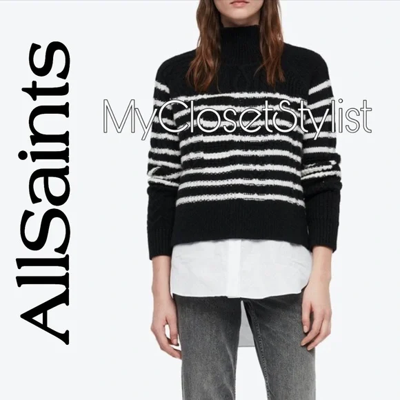 NWT ALLSAINTS Asymmetrical Layered Sweater Top! Small Black White NEW WITH TAGS!